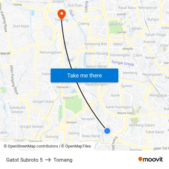 Gatot Subroto 5 to Tomang map