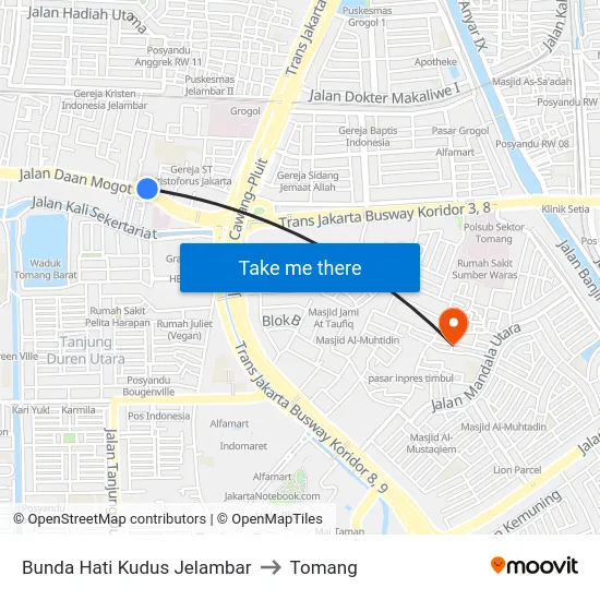 Bunda Hati Kudus Jelambar to Tomang map