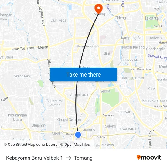 Kebayoran Baru Velbak 1 to Tomang map