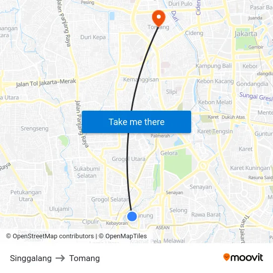 Singgalang to Tomang map