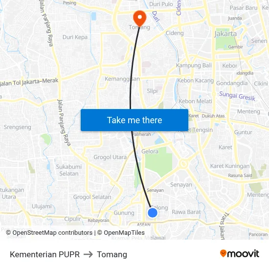 Kementerian PUPR to Tomang map