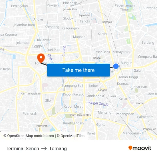 Terminal Senen to Tomang map