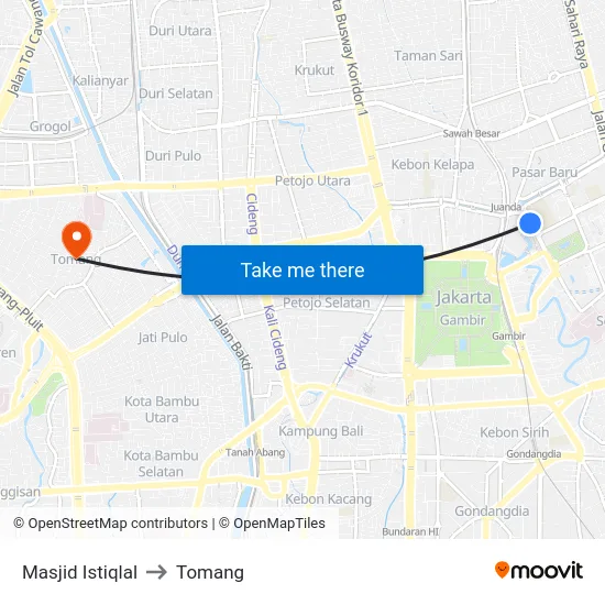 Masjid Istiqlal to Tomang map
