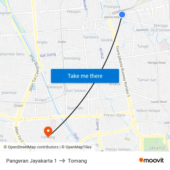 Pangeran Jayakarta 1 to Tomang map