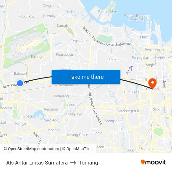Als Antar Lintas Sumatera to Tomang map