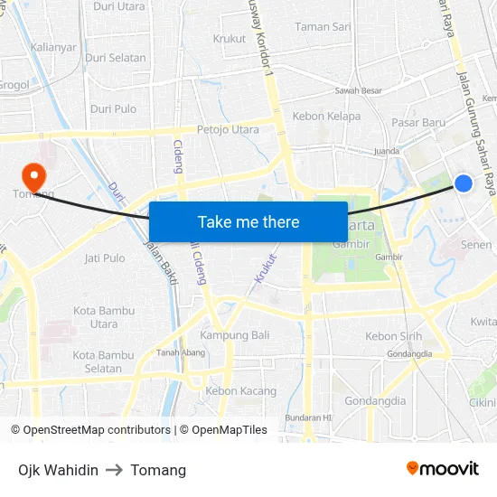 Ojk Wahidin to Tomang map