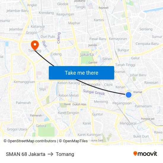 SMAN 68 Jakarta to Tomang map