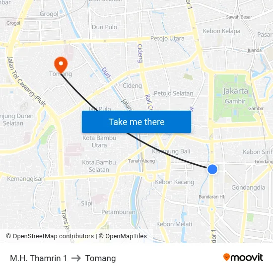 M.H. Thamrin 1 to Tomang map