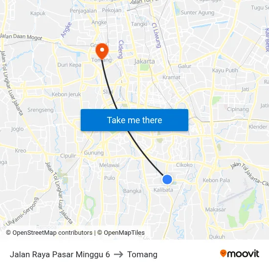 Jalan Raya Pasar Minggu 6 to Tomang map