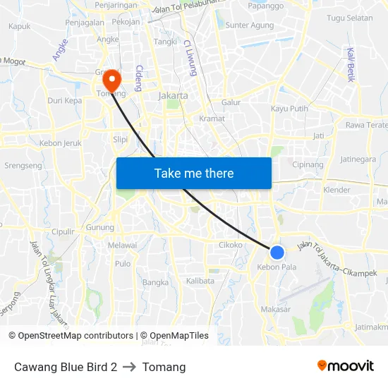 Cawang Blue Bird 2 to Tomang map