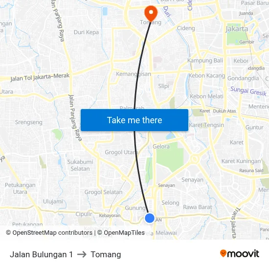 Jalan Bulungan 1 to Tomang map