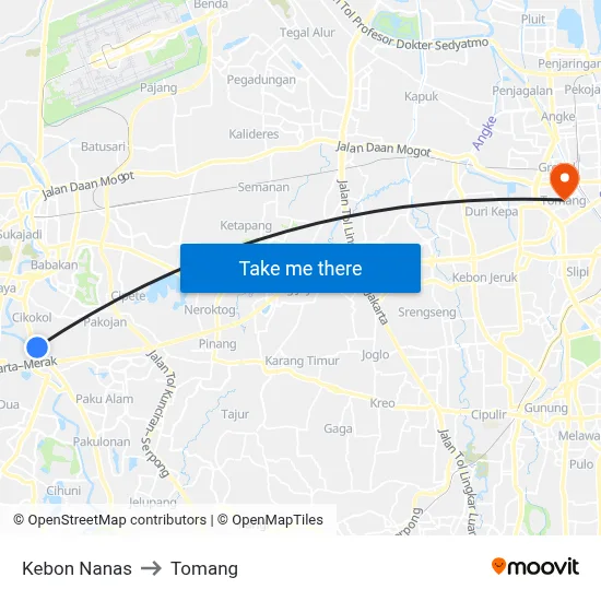 Kebon Nanas to Tomang map