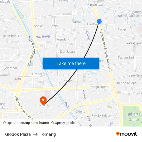Glodok Plaza to Tomang map