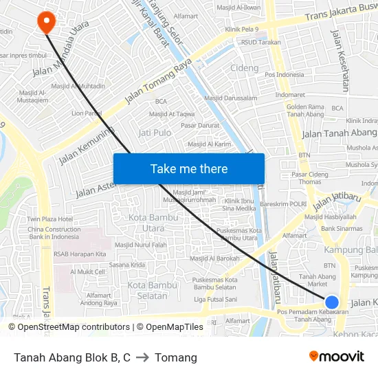 Tanah Abang Blok B, C to Tomang map