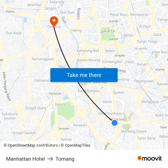 Manhattan Hotel to Tomang map