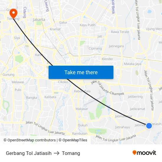 Gerbang Tol Jatiasih to Tomang map