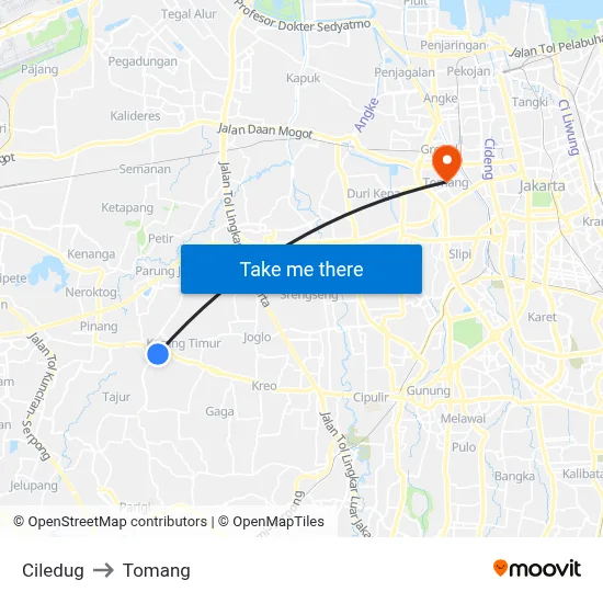 Ciledug to Tomang map