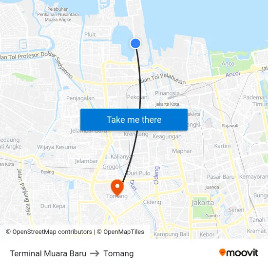 Terminal Muara Baru to Tomang map