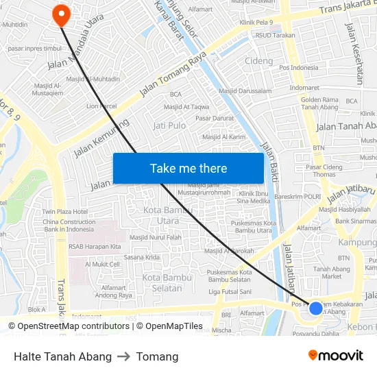 Halte Tanah Abang to Tomang map