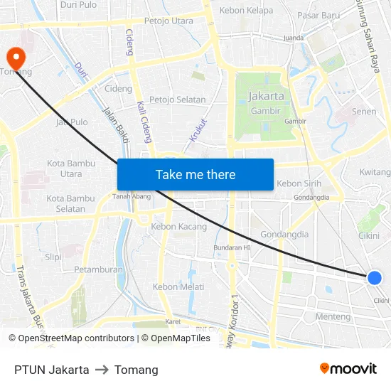 PTUN Jakarta to Tomang map