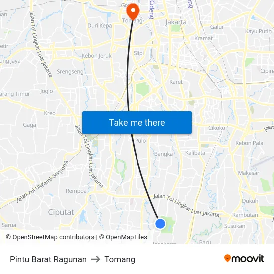 Pintu Barat Ragunan to Tomang map