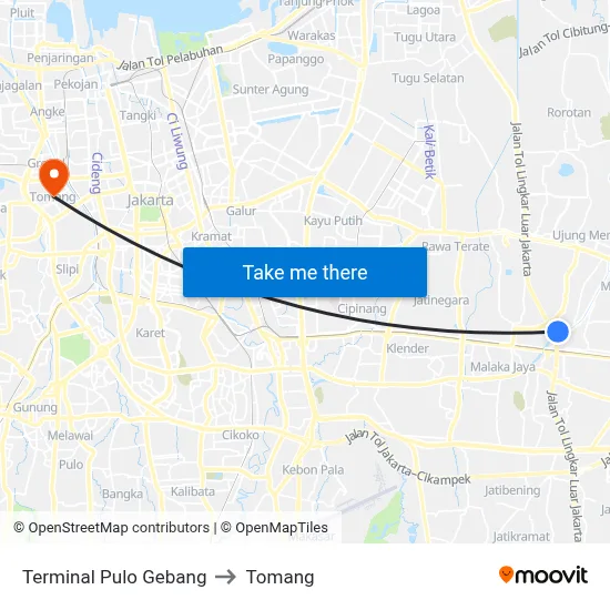 Terminal Pulo Gebang to Tomang map