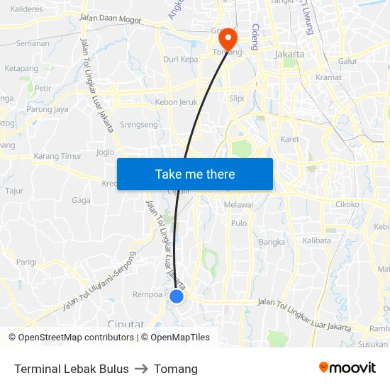 Terminal Lebak Bulus to Tomang map