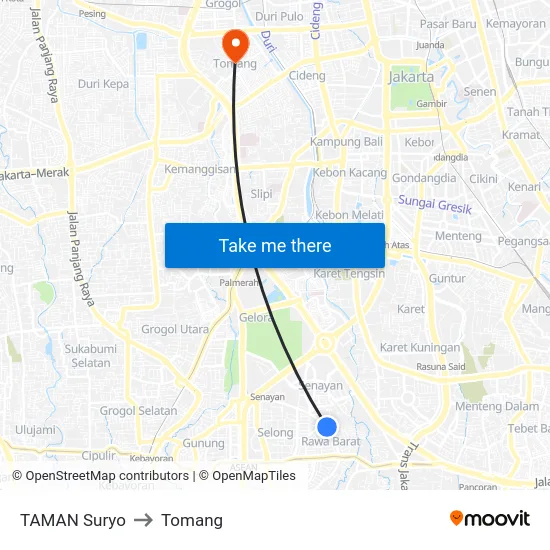 TAMAN Suryo to Tomang map