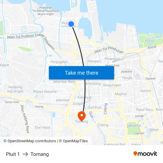 Pluit 1 to Tomang map
