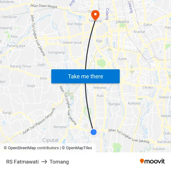 RS Fatmawati to Tomang map