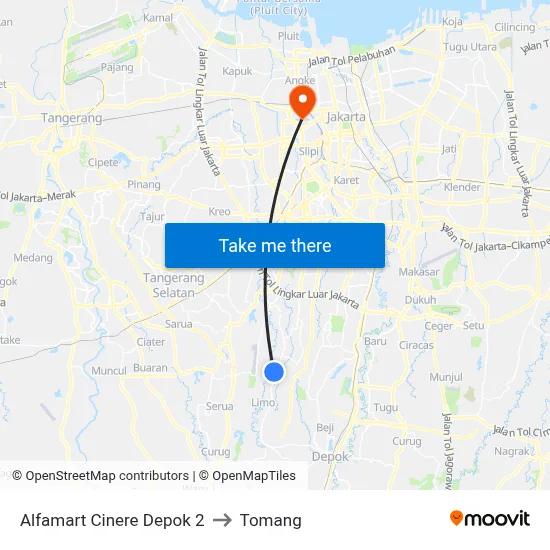 Alfamart Cinere Depok 2 to Tomang map