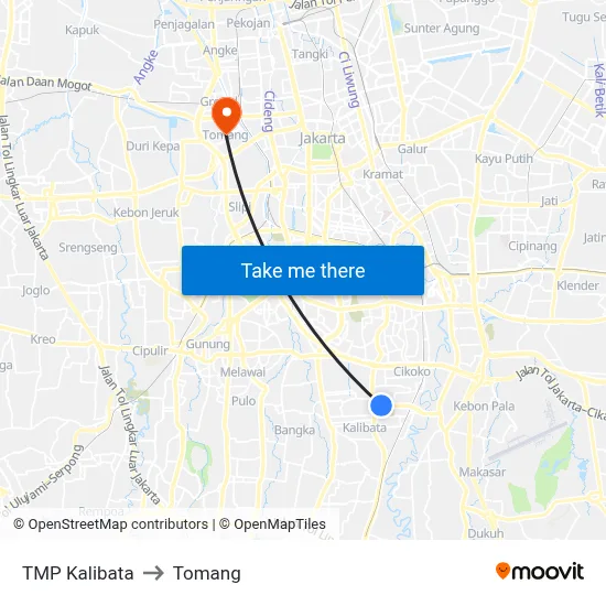 TMP Kalibata to Tomang map