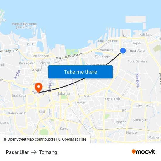 Pasar Ular to Tomang map