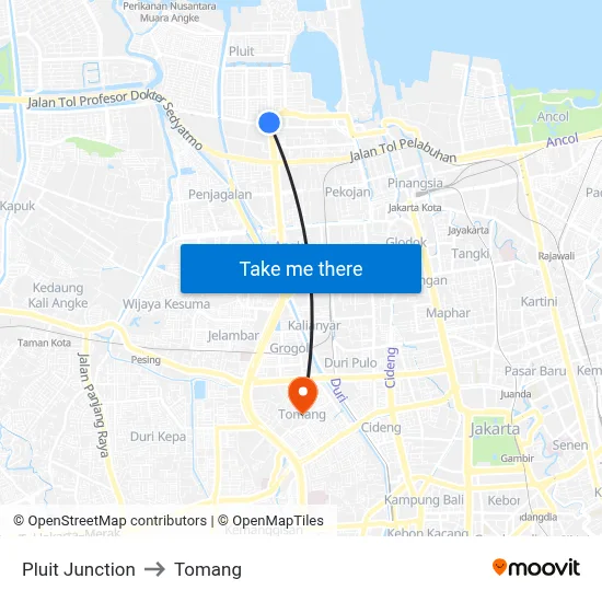 Pluit Junction to Tomang map