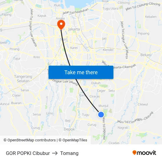 GOR POPKI Cibubur to Tomang map