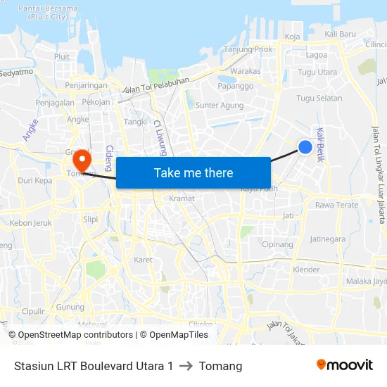 Stasiun LRT Boulevard Utara 1 to Tomang map