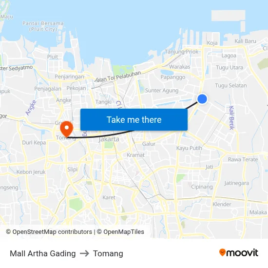 Mall Artha Gading to Tomang map
