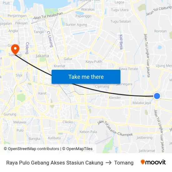 Raya Pulo Gebang Akses Stasiun Cakung to Tomang map