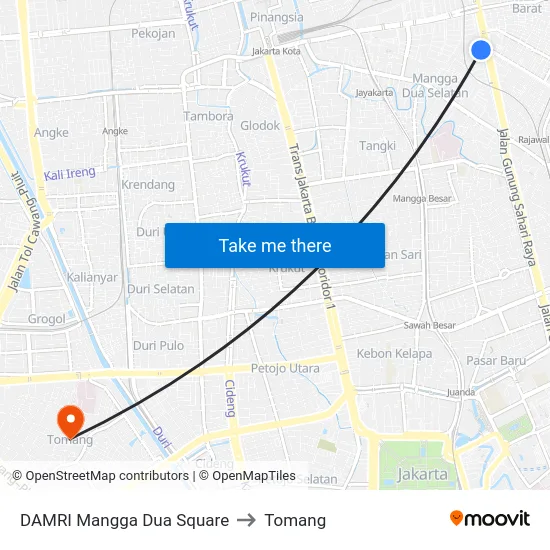 DAMRI Mangga Dua Square to Tomang map