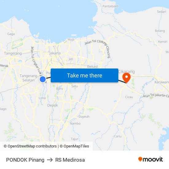 PONDOK Pinang to RS Medirosa map