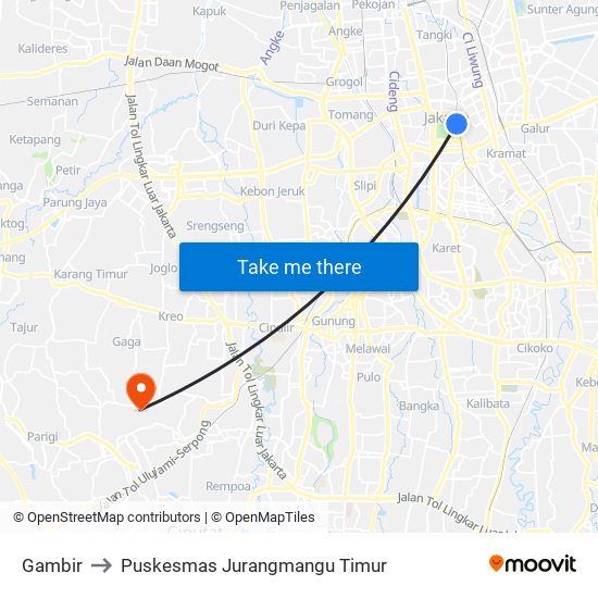 Gambir to Puskesmas Jurangmangu Timur map