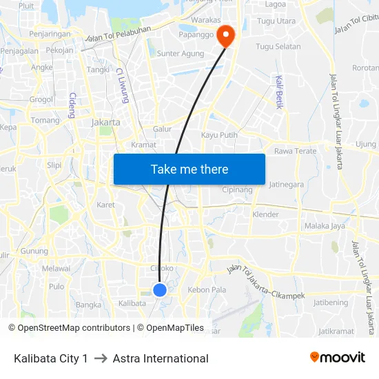 Kalibata City 1 to Astra International map