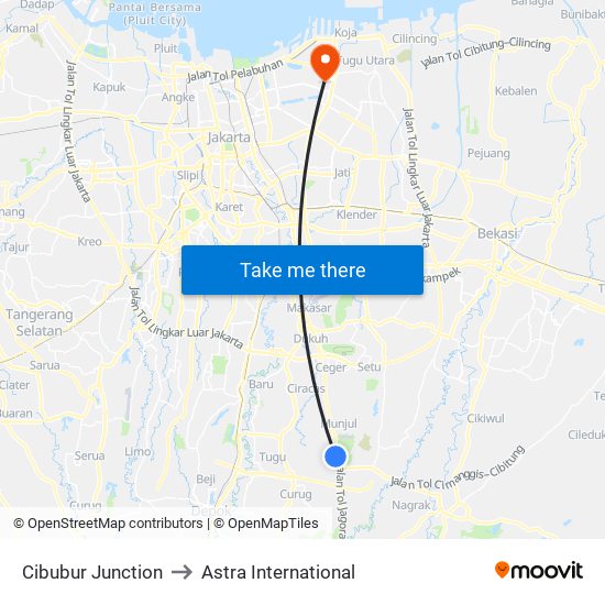 Cibubur Junction to Astra International map