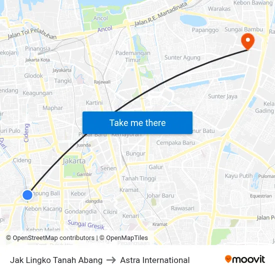 Jak Lingko Tanah Abang to Astra International map