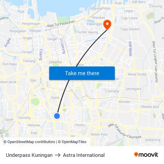 Underpass Kuningan to Astra International map