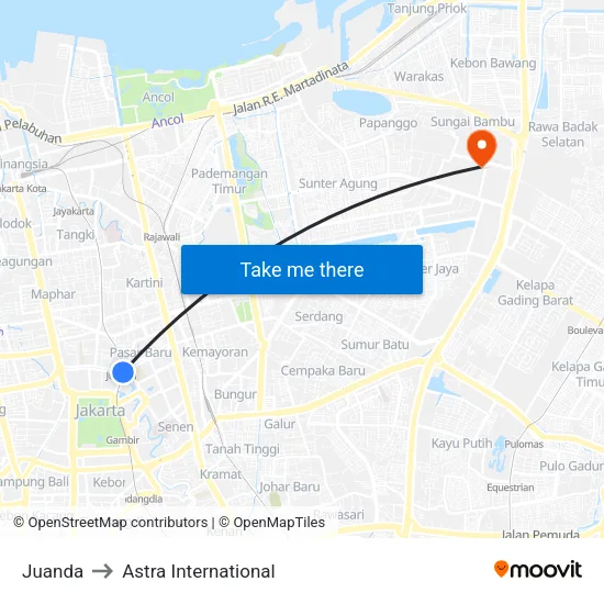 Juanda to Astra International map