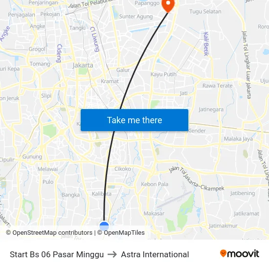 Start Bs 06 Pasar Minggu to Astra International map