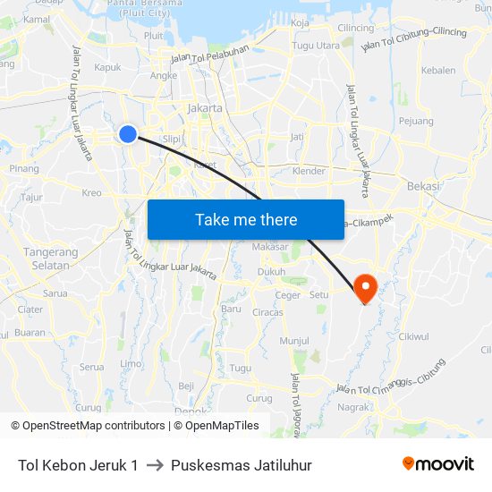 Tol Kebon Jeruk 1 to Puskesmas Jatiluhur map