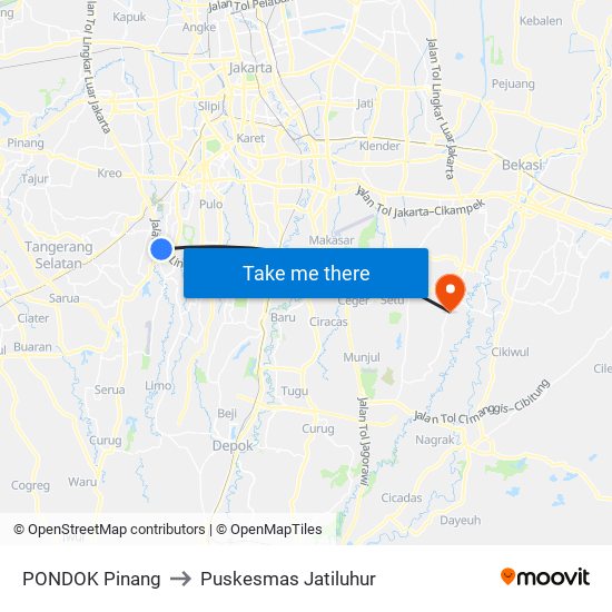 PONDOK Pinang to Puskesmas Jatiluhur map