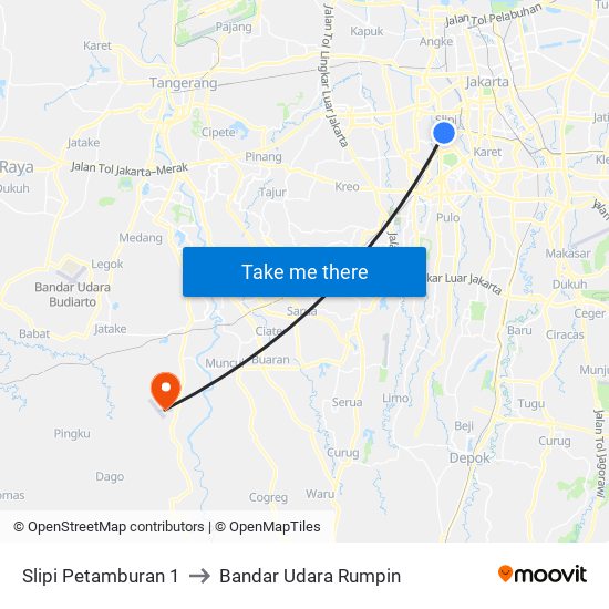 Slipi Petamburan 1 to Bandar Udara Rumpin map